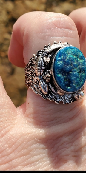 New Unique Blue Titanium Druzy Lizard Silver Ring. - Picture 12 of 12
